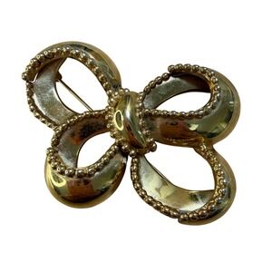 Monet Brooch Gold Bow Statement Beaded Classic Elegant